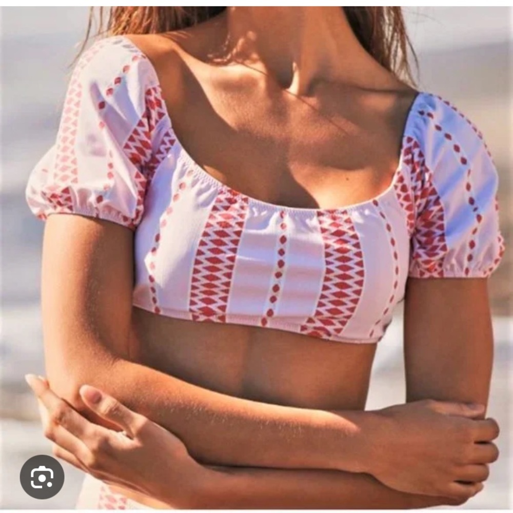 Lemlem for Free People pink pouf bikini swim top New